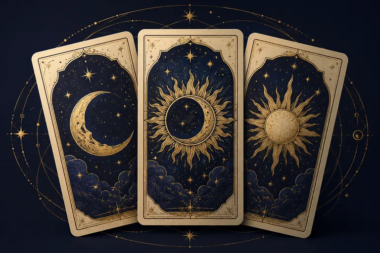 Ilustración de cartas de tarot con motivos de Sol y Luna